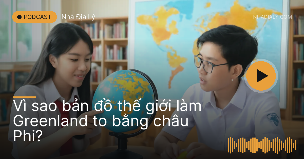 Học sinh so sánh quả địa cầu với tấm bản đồ thế giới treo tường
