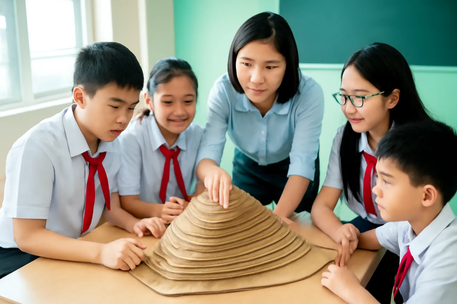 Mô hình đất sét nhiều tầng mô phỏng ngọn đồi và đường đồng mức